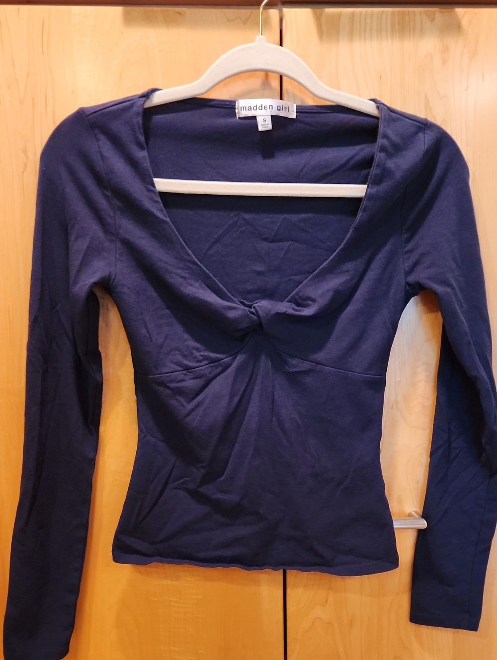 Madden Girl Deep Navy Twist-Front Long Sleeve Top
